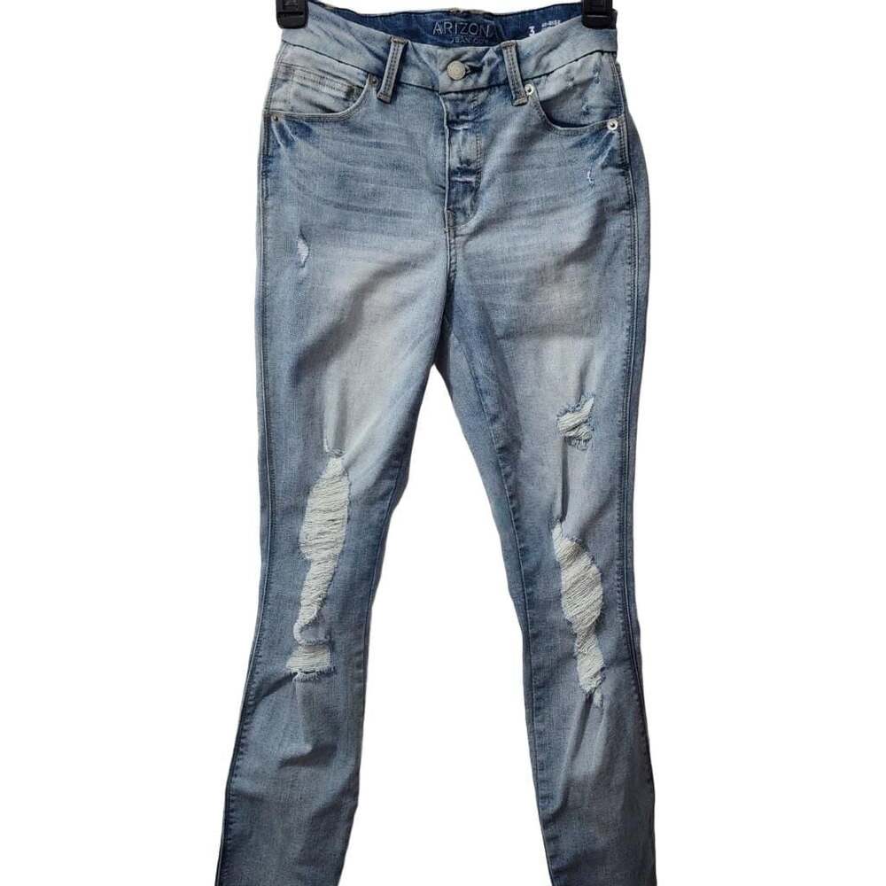 Arizona Jean Co. Women's Hi-Rise Curvy Skinny Distressed Light Wash Jeans Size 3